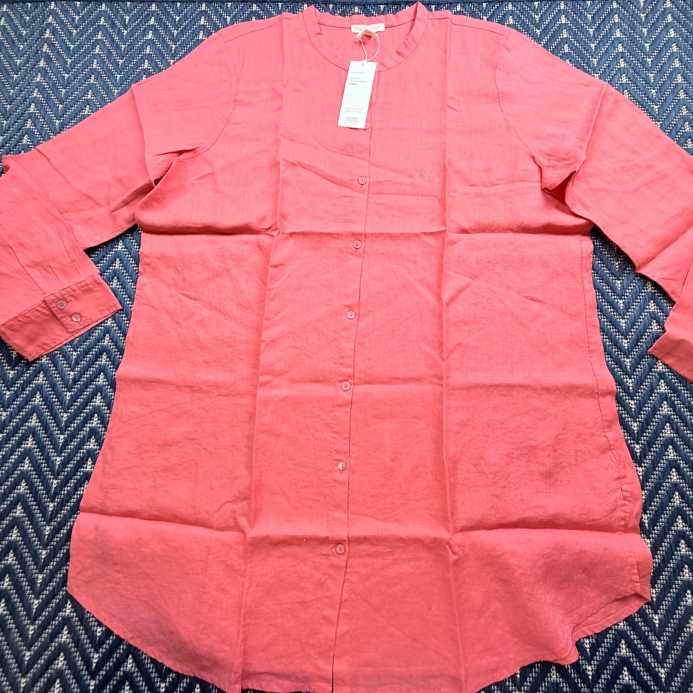 Eileen Fisher Mandarin Collar Shirt Women XL Pink Grapefruit Organic Linen NWT
